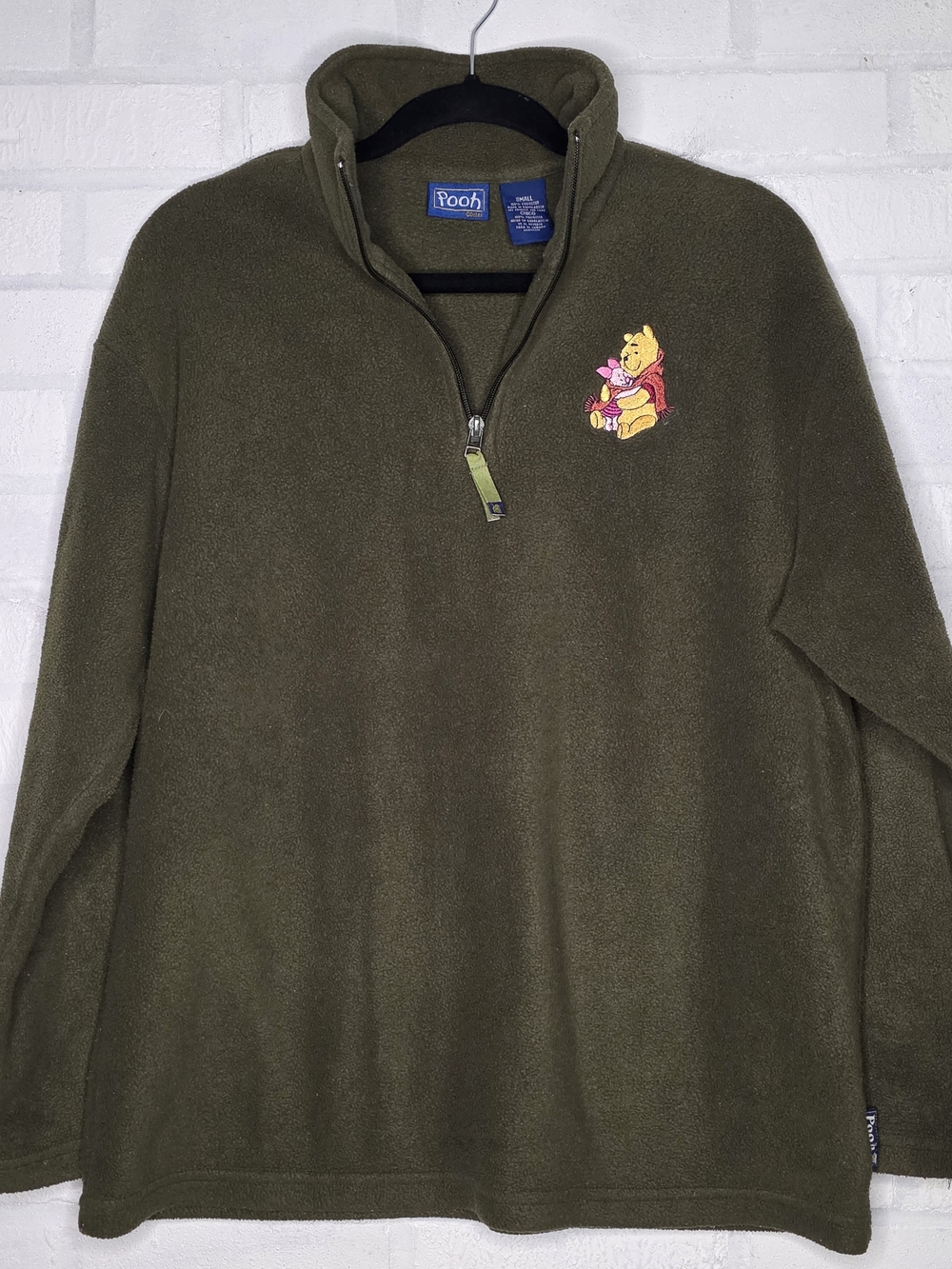 VTG Winnie the Pooh Fleece Pullover Sweatshirt Quarter Zip Small Hunter Green